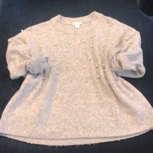 H&M grey sweater with pearl and crystal detail, M